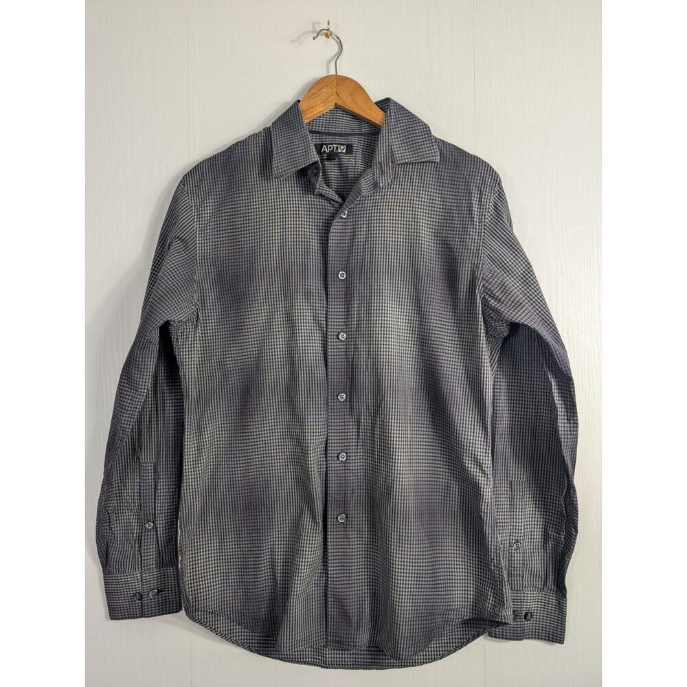 APT. 9 Mens Button Up Shirt Plaid Long Sleeve Gray Cotton Boho Formal Small